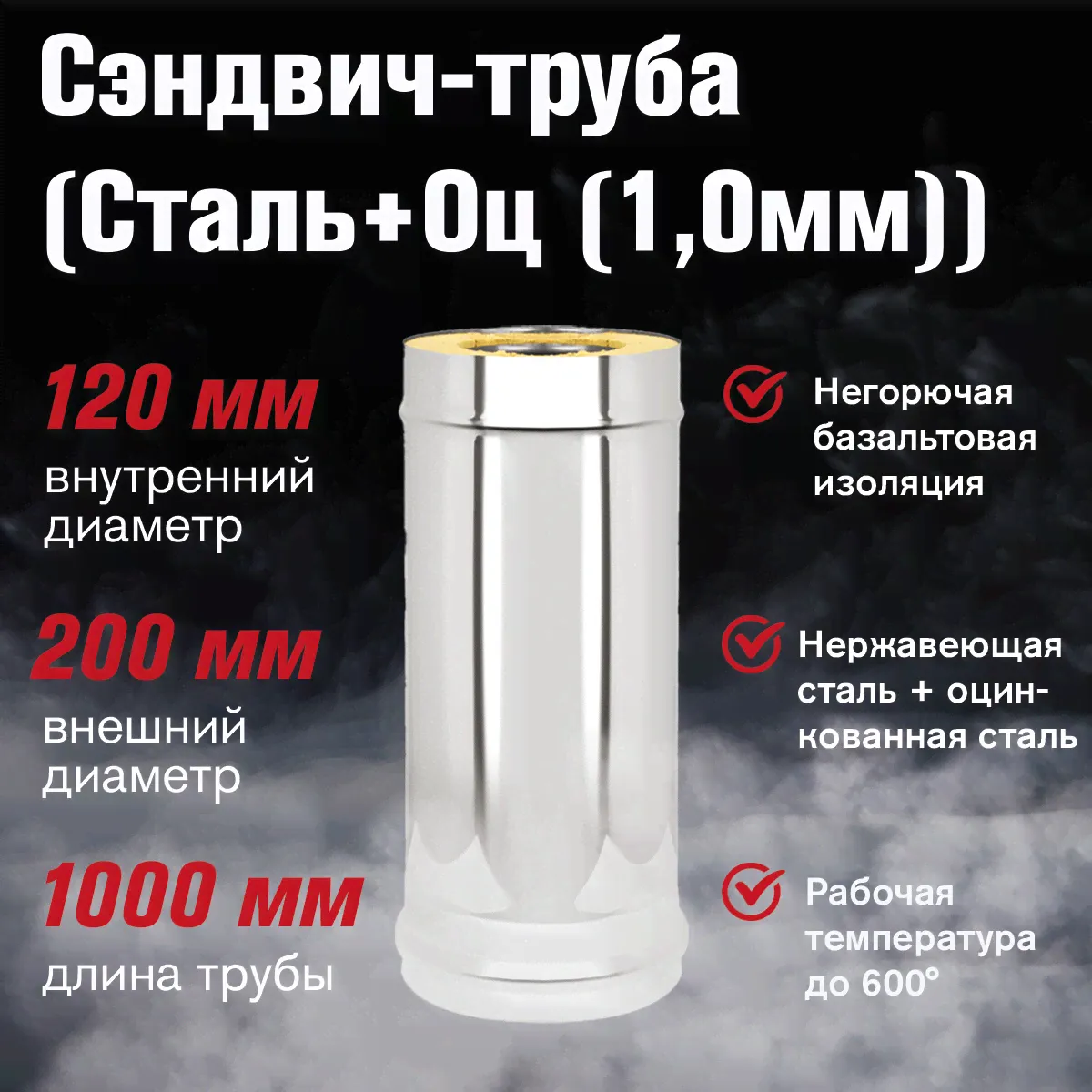 Сэндвич-труба LAVA L-1м, сталь 1мм