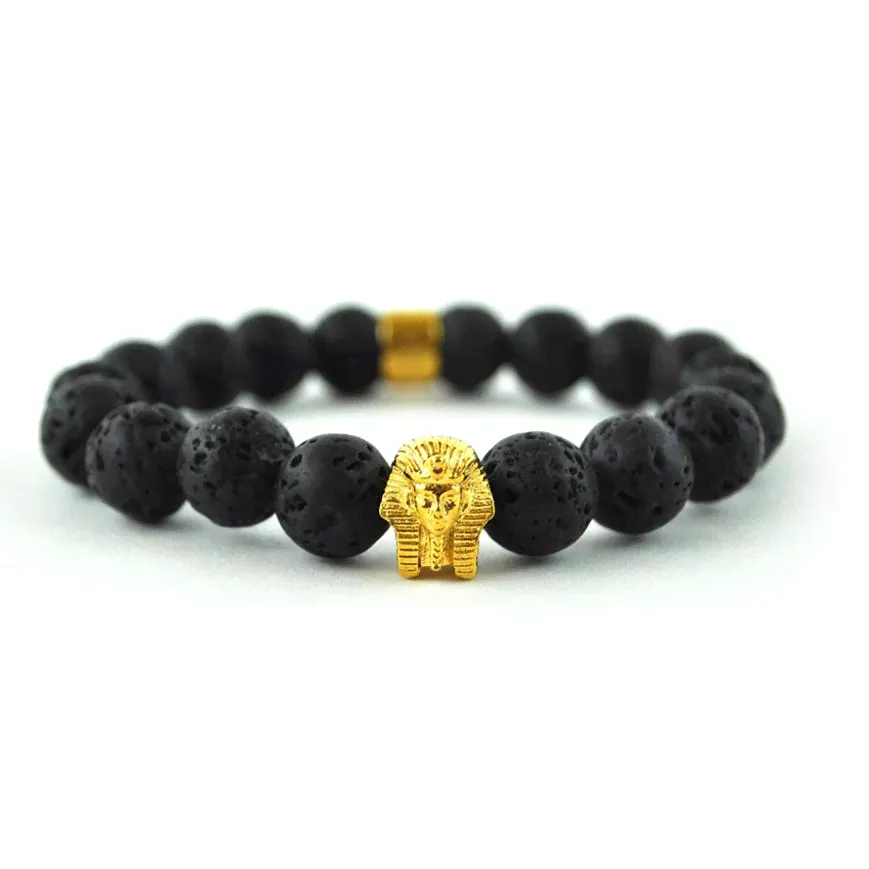 Lava Stone Pharaoh Head Beaded Bracelet-0